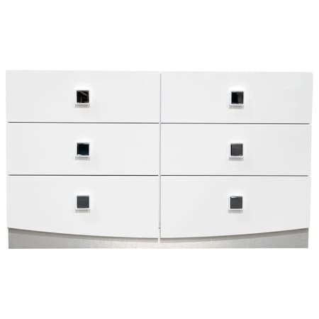 Best Master Furniture France Modern High Gloss 6 Drawer Dresser, White France Dresser